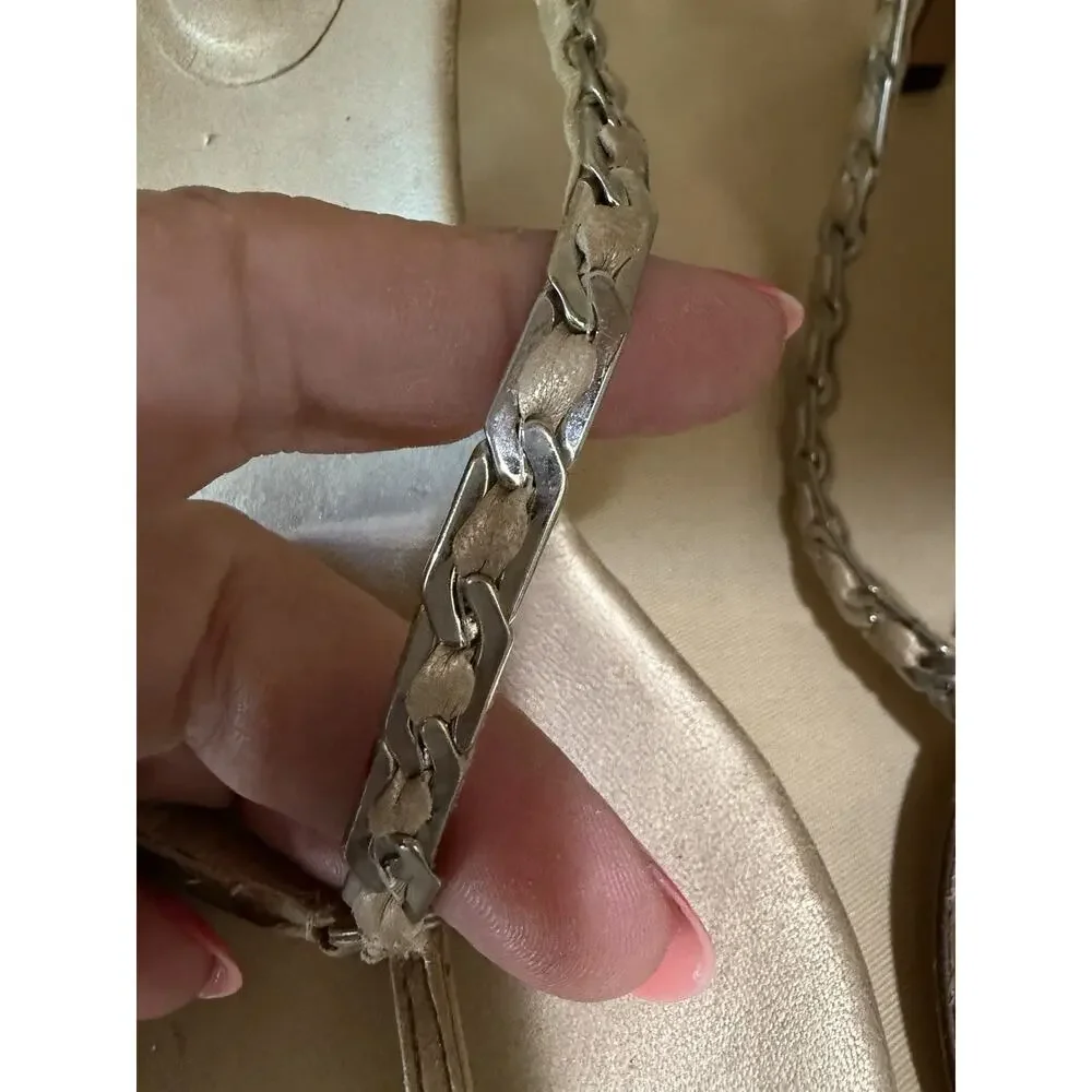 St. John Signature Chain-Embellished Kitten Heel Thong Sandals Gold Size 9